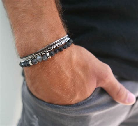 Black And Silver Mens Beaded Bracelets