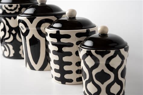 black and white ceramic kitchen canisters