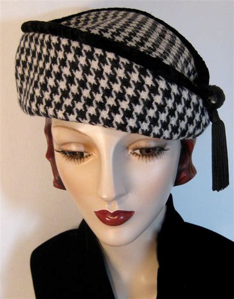 black and white houndstooth hat