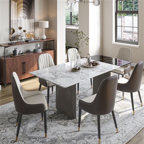 Black And White Marble Dining Table Set