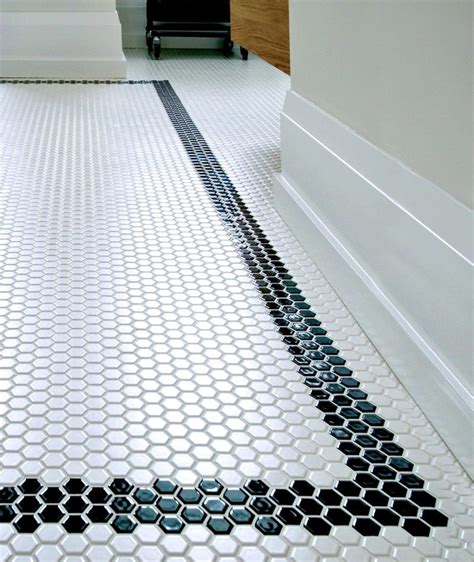 black and white penny tile floor