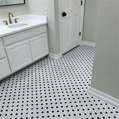 black and white penny tile floor