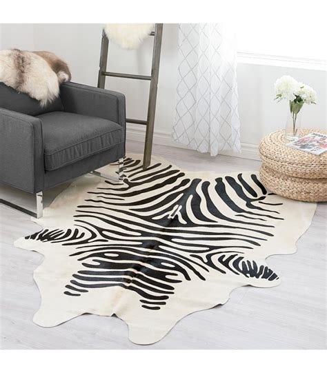 home.furnitureanddecorny.com:black and white zebra cowhide rug