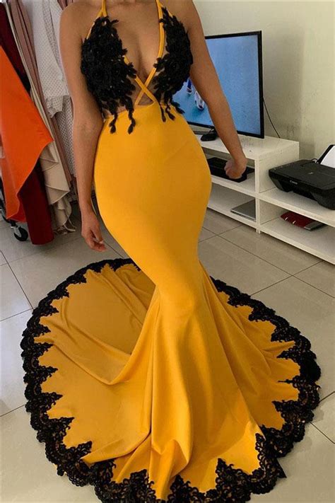 black and yellow formal dress