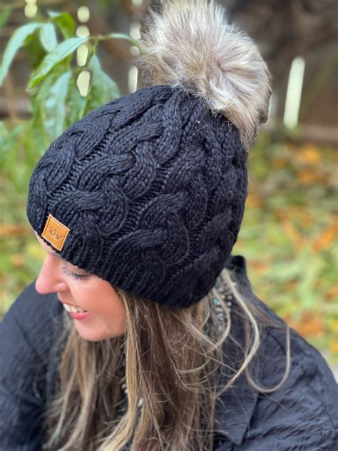 Black Cable Knit Beanie
