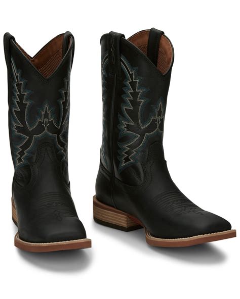 black cowboy boots men's square toe