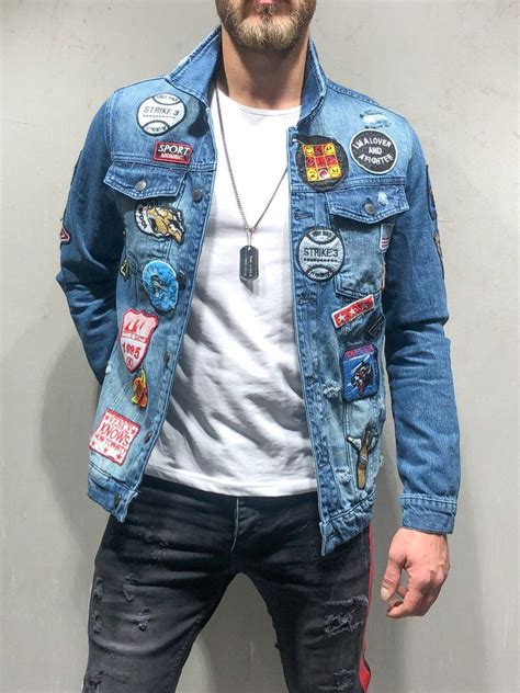 black denim jacket with patches