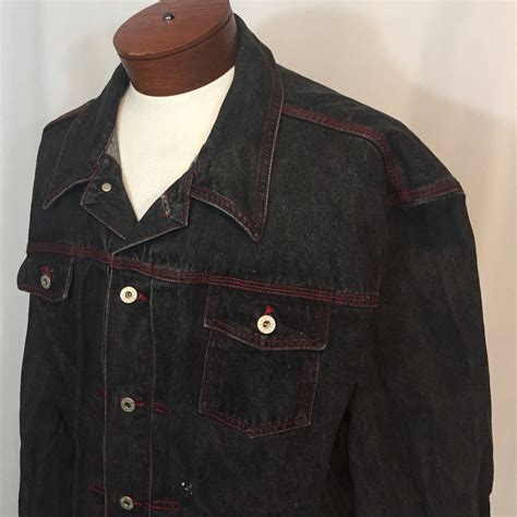 Black Denim Jacket With Red Stitching