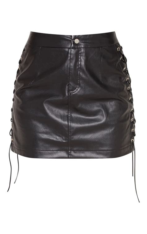 black faux leather lace up mini skirt