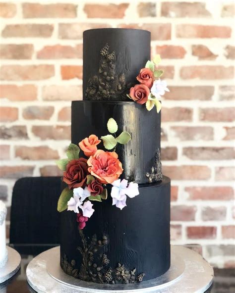Black Floral Wedding Cake