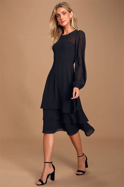 black formal midi dress with sleeves