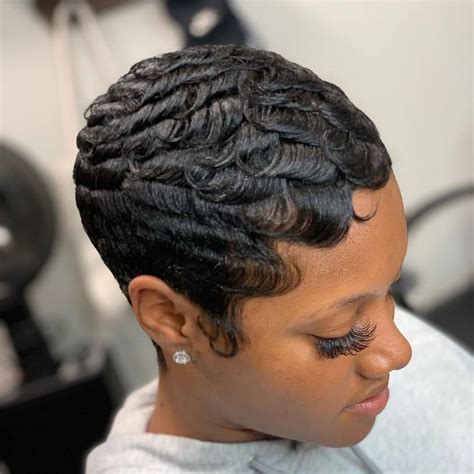 Black Hair Pixie Finger Waves