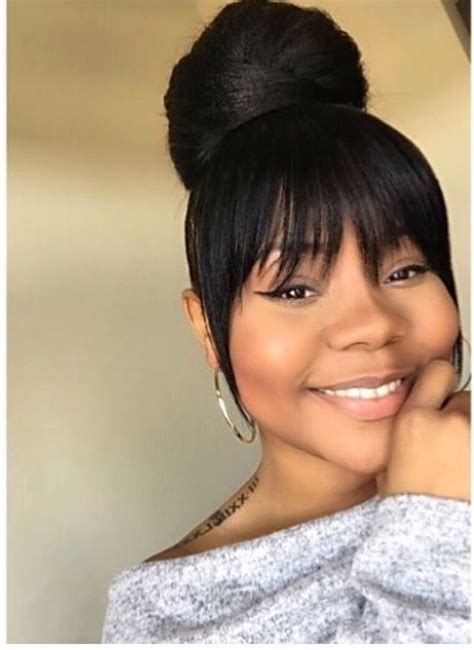  79 Gorgeous Black Hair Ponytail Styles With Bangs For Short Hair