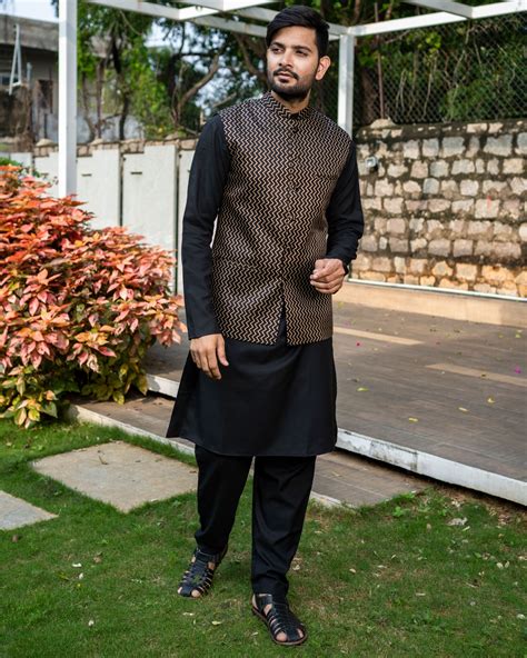 black kurta pajama with nehru jacket