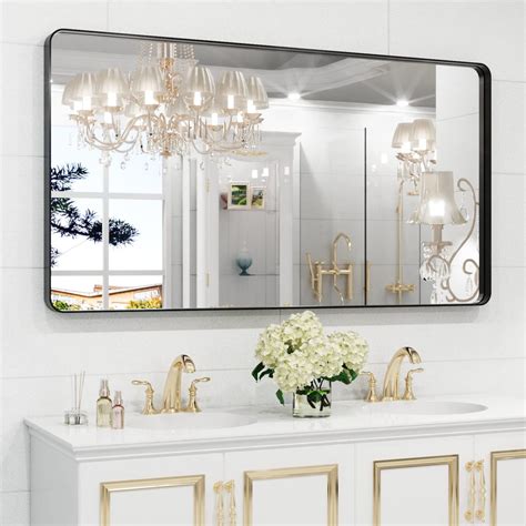 Black Large Rectangle Bathroom Wall Mounted Vanity Mirror