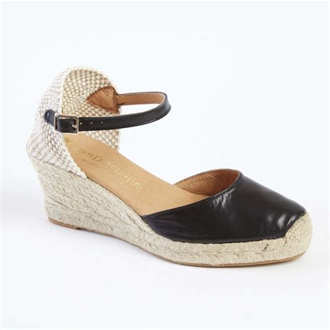 Black Leather Ankle Strap Espadrilles