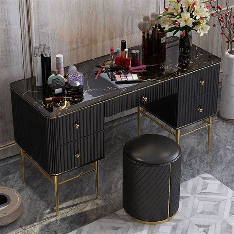 Black Makeup Vanity With Marble