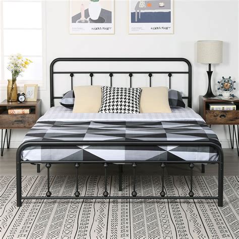 black metal queen bed headboard and frame