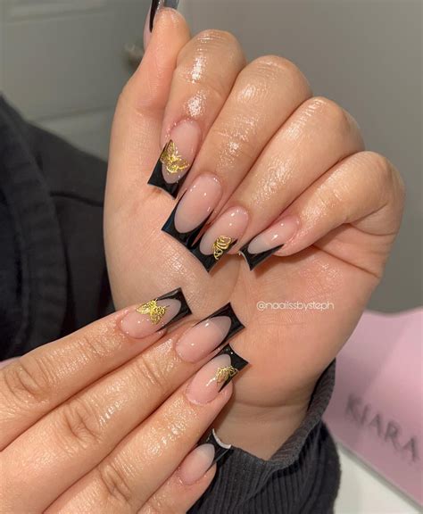 Black Nails With French Tips