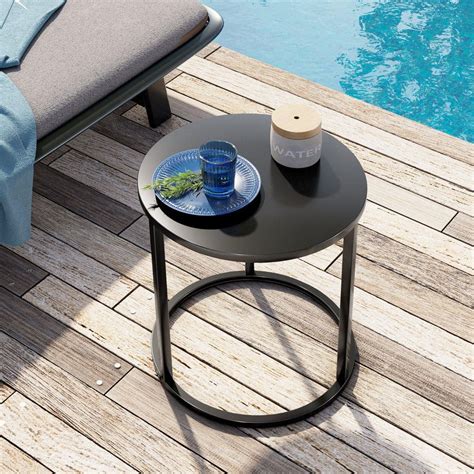 Black Outdoor Side Table Round