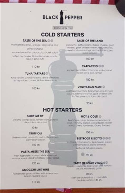 Black Pepper Hvar Menu