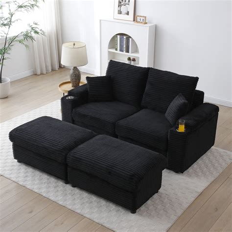 Black Plush Ottomans
