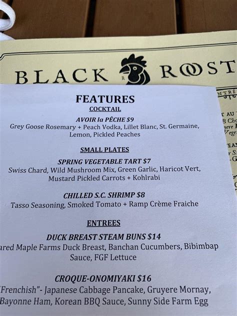 black rooster restaurant menu