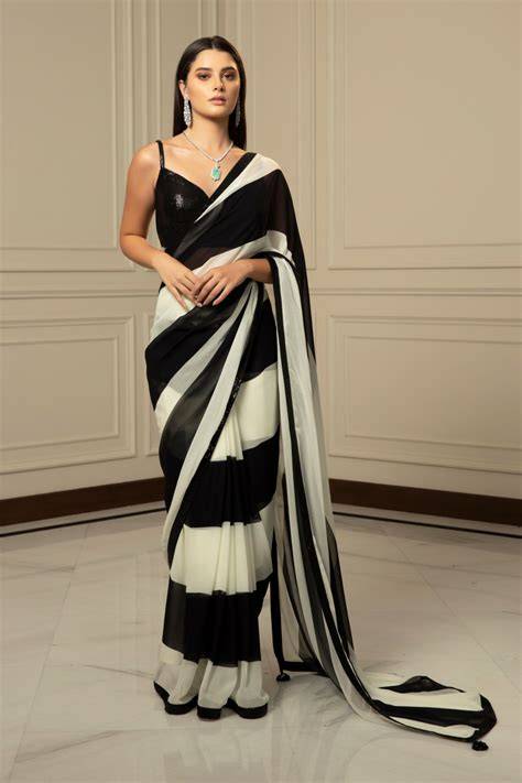 Black Saree With White Border