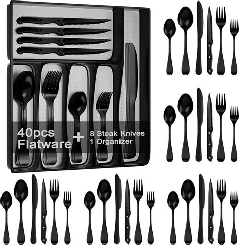 Black Silverware Set For 8