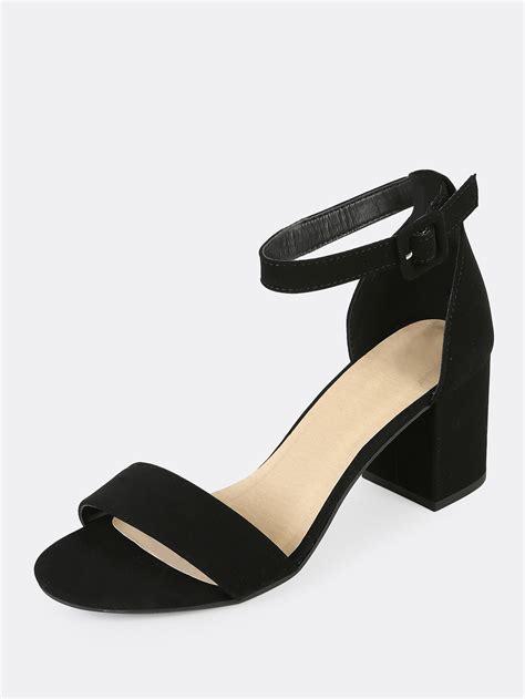 Black Single Strap Heels Low