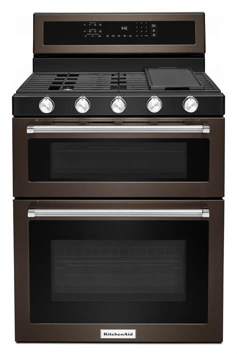 black stainless double oven range