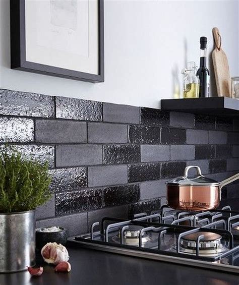 black tile walls kitchen