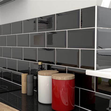 black wall tile kitchen