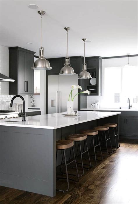 black white grey and wood kitchen