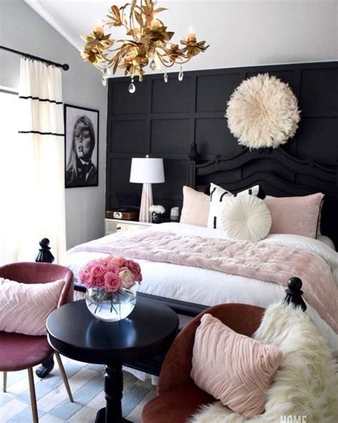 black white pink gold room