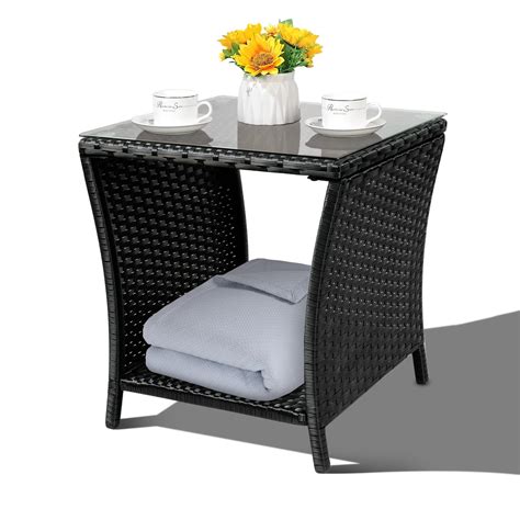 Black Wicker Side Table Outdoor