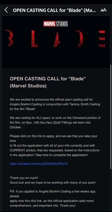 Blade Open Casting Call