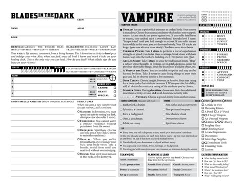 Blades In The Dark Character Sheets