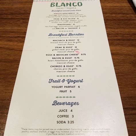 blanco tacos and tequila nutrition menu