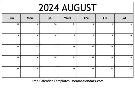 Blank August 2024 Calendar Printable Pdf