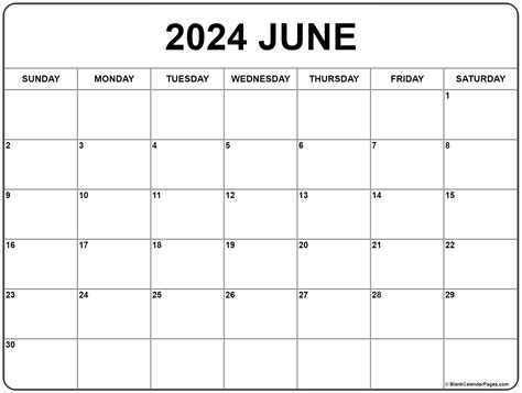 Blank Calendar June 2024 Printable