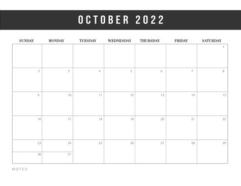 Blank Calendar Template October 2022 Printable Free