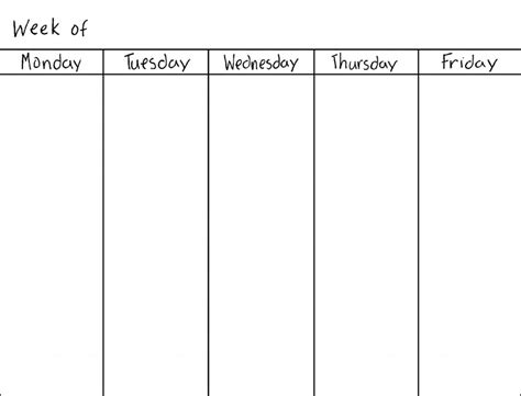 Blank Monday Through Friday Calendar