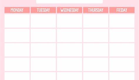 Monday Through Friday Schedule Template Calendar Template Printable