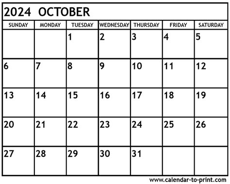 Blank October 2024 Calendar Printable