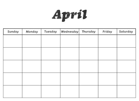 Free Blank Printable April Calendar 2020