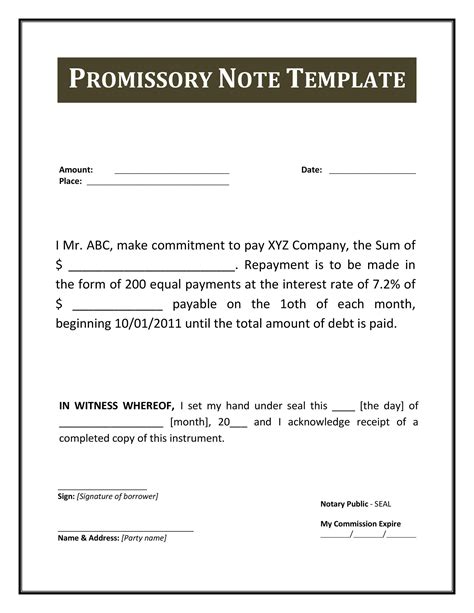 Free Printable Promissory Note For Personal Loan Free Printable