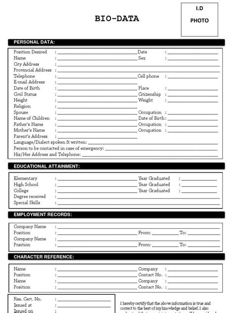 Image result for biodata form Biodata format, Bio data, Bio data form