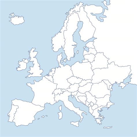 blank black and white map of europe printable