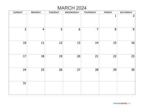 blank calendar template march 2024